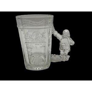 Coca Cola Heavy Glass 5.5" Mug with Santa Figure Handle, Embossed Vending Look